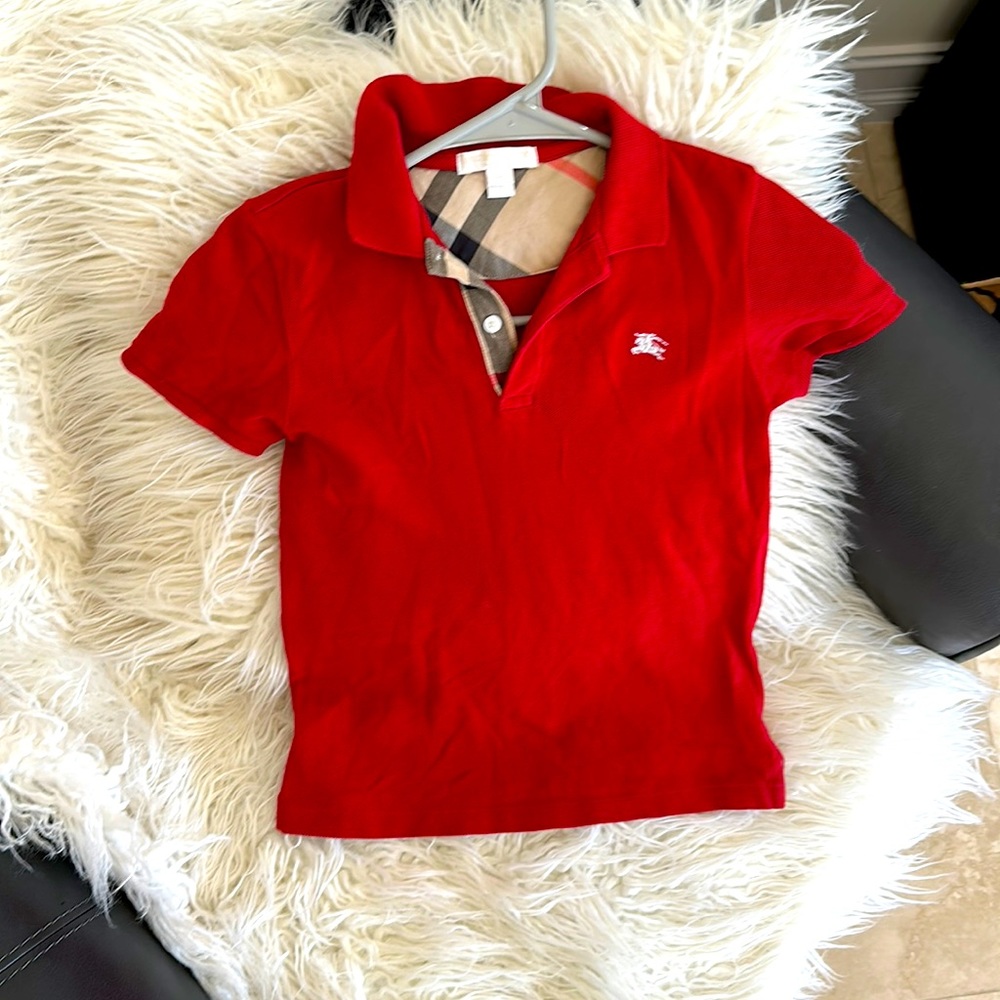 Burberry Red Polo with Check Trim